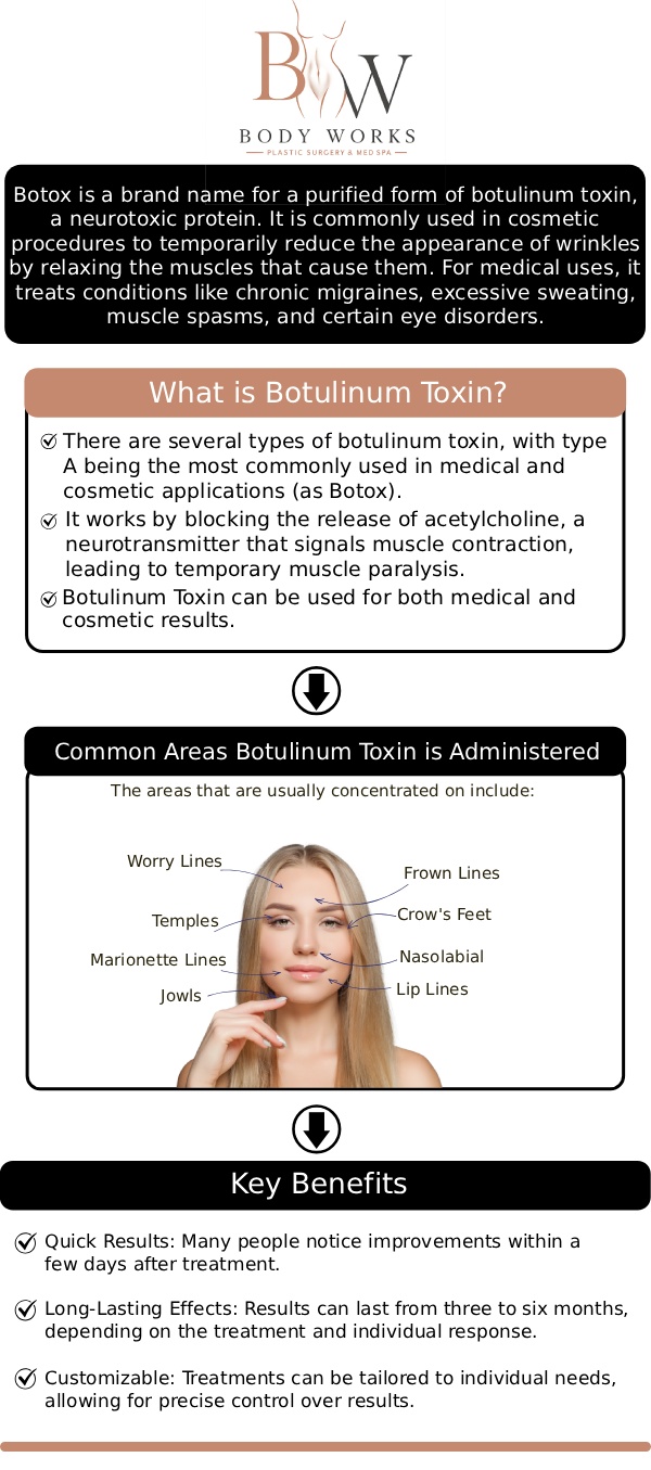 Common questions asked by patients: What is Botox? What areas can be treated with Botox? How long do the results of Botox last? Is there any downtime after getting Botox at Body Works Plastic Surgery? For more information, contact us or request an appointment online. We are conveniently located at 3918 W 63rd St, Chicago, IL 60629.