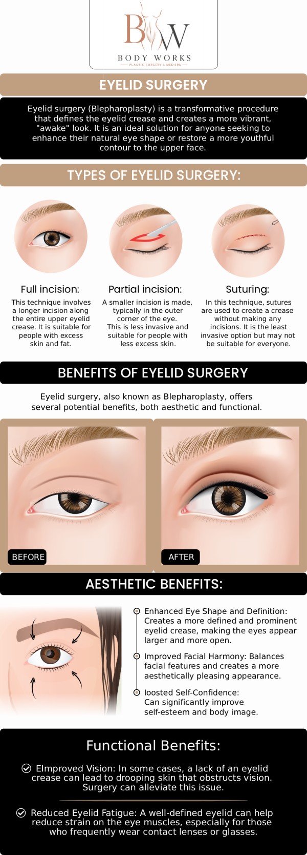 At Body Works Plastic Surgery, our board-certified team specializes in this minimally invasive blepharoplasty technique to restore a refreshed, youthful look without the need for general anesthesia. By targeting sagging skin, heavy eyelids, and stubborn under-eye bags, this advanced procedure offers outstanding aesthetic improvements with significantly reduced downtime. For more information, contact us or request an appointment online. We are conveniently located at 3918 W 63rd St, Chicago, IL 60629. At Body Works Plastic Surgery, our board-certified team specializes in this minimally invasive blepharoplasty technique to restore a refreshed, youthful look without the need for general anesthesia. By targeting sagging skin, heavy eyelids, and stubborn under-eye bags, this advanced procedure offers outstanding aesthetic improvements with significantly reduced downtime. For more information, contact us or request an appointment online. We are conveniently located at 3918 W 63rd St, Chicago, IL 60629.