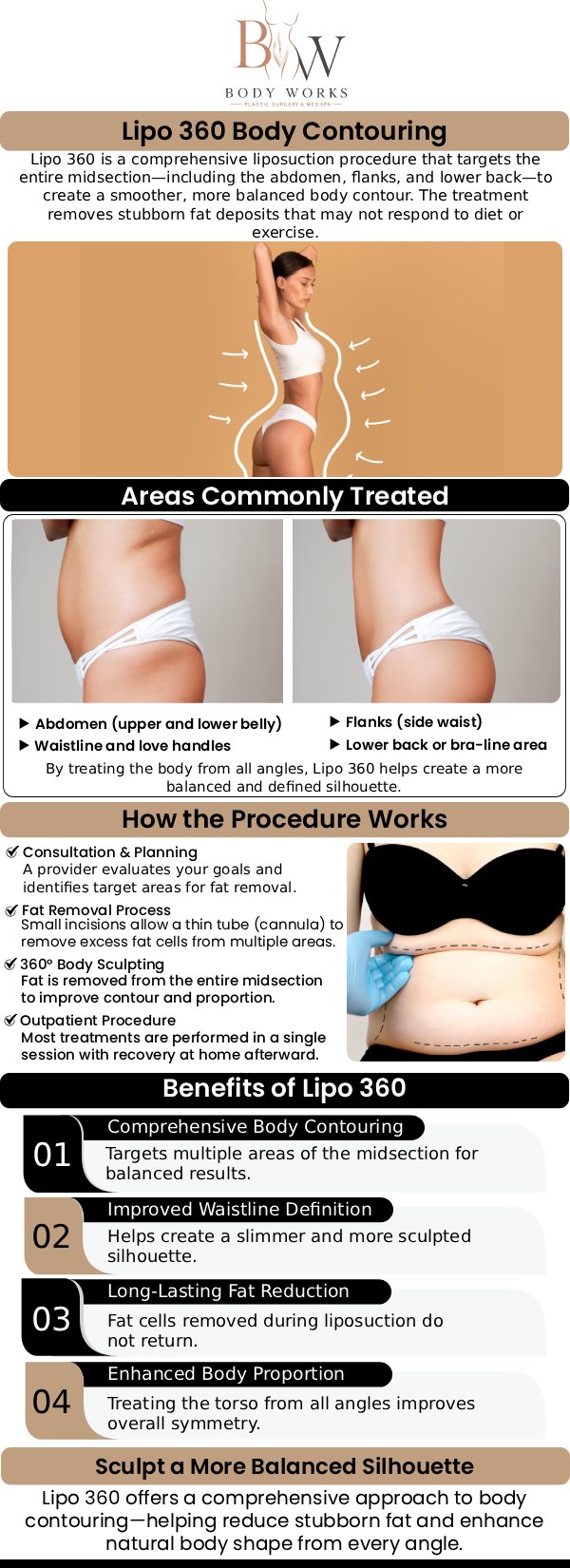 If you are looking to achieve a beautifully sculpted, hourglass figure, finding a trusted Lipo Snatched 360 specialist in Chicago, IL, is the ultimate way to dramatically transform your entire midsection. At Body Works Plastic Surgery, our board-certified team utilizes advanced, 360-degree liposuction techniques to meticulously contour your abdomen, waist, flanks, and back. For more information, contact us or request an appointment online. We are conveniently located at 3918 W 63rd St, Chicago, IL 60629.