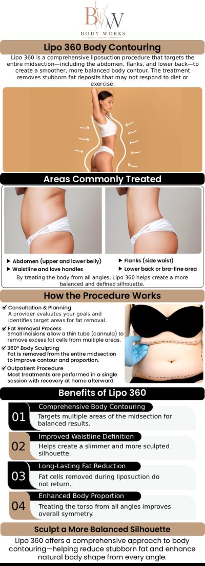 If you are looking to achieve a beautifully sculpted, hourglass figure, finding a trusted Lipo Snatched 360 specialist in Chicago, IL, is the ultimate way to dramatically transform your entire midsection. At Body Works Plastic Surgery, our board-certified team utilizes advanced, 360-degree liposuction techniques to meticulously contour your abdomen, waist, flanks, and back. For more information, contact us or request an appointment online. We are conveniently located at 3918 W 63rd St, Chicago, IL 60629.